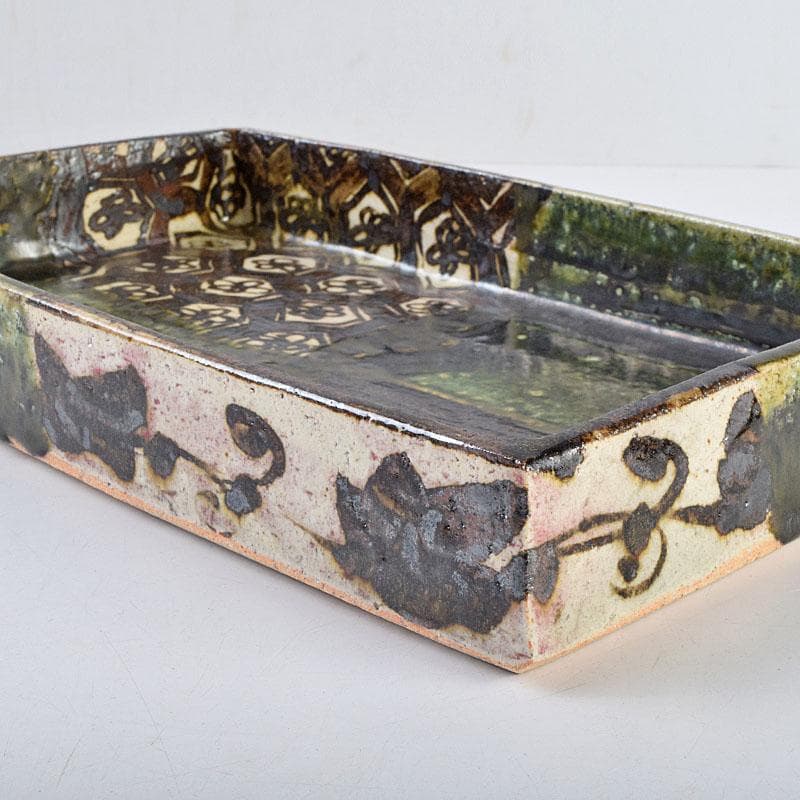 和食器　織部焼　廣永窯　坪島土平作　長方鉢　共箱　M　R9198