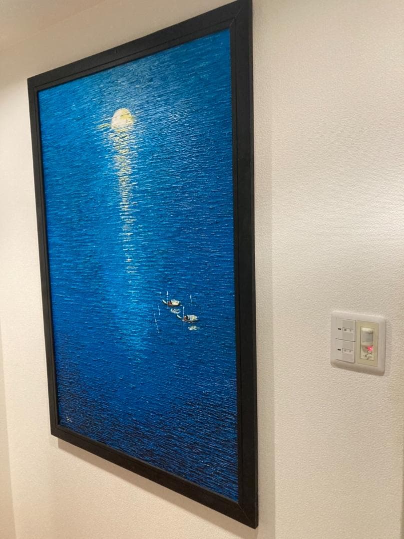 日の出の海の風景画（油絵肉筆画）885×1280