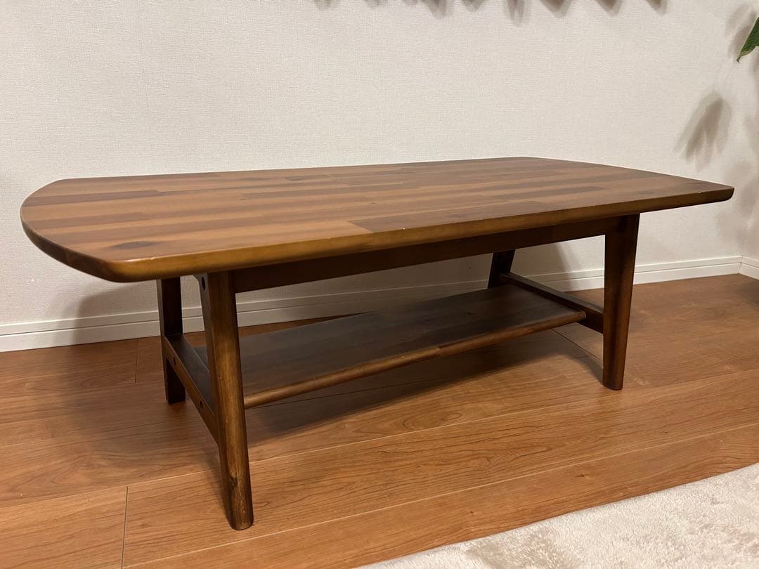 木製ローテーブル 下部棚付き