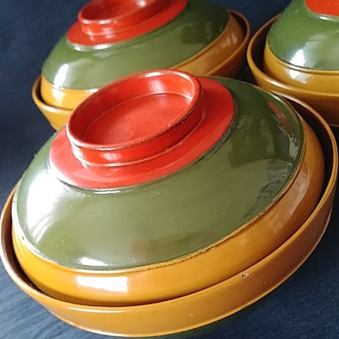 「輪島塗の復興を！」コマのような吸(す)い物椀 3客セット 骨董アンティーク