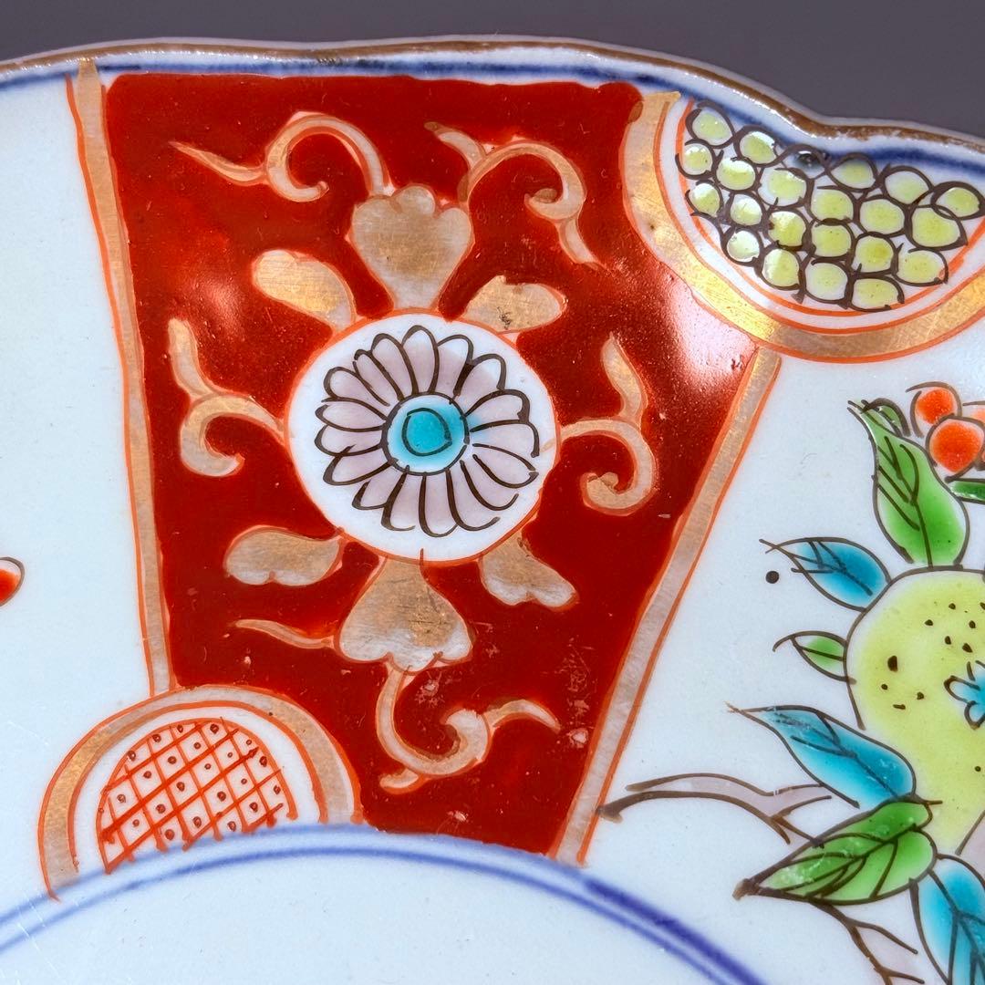 古伊万里　色絵三方柘榴鳥文様七寸皿　8枚　直径21.8㎝　料理屋　古器を楽しむ