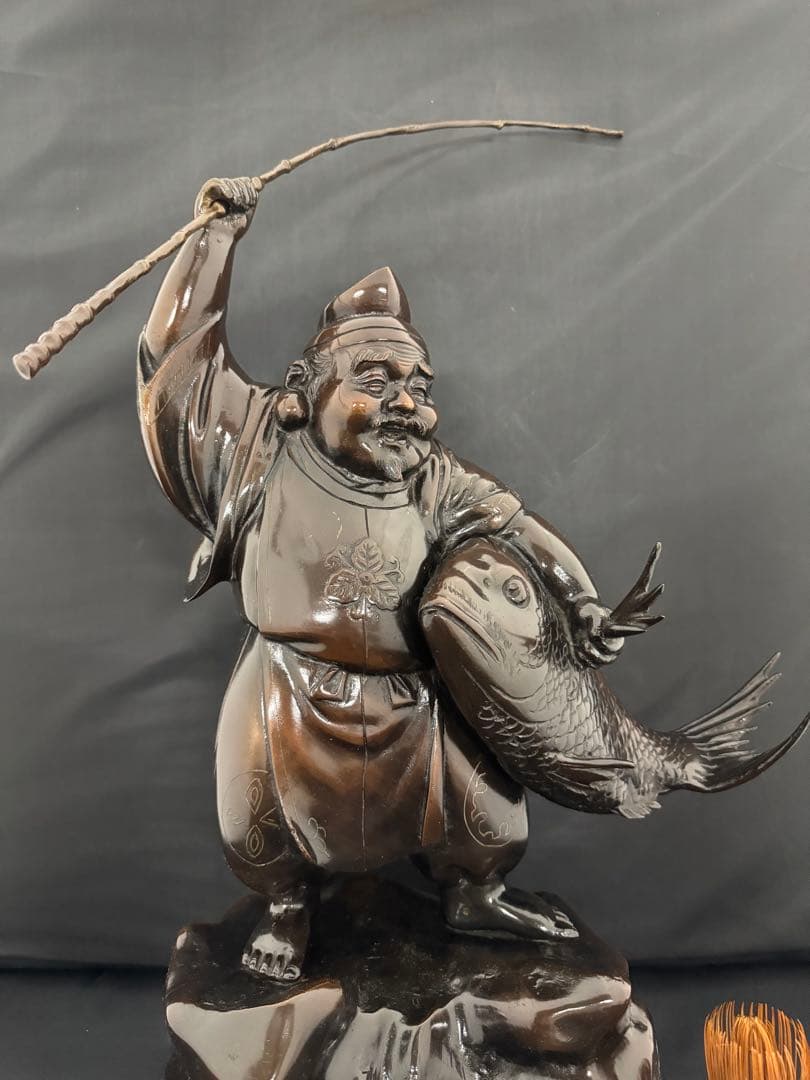 特大 恵比寿 七福神 銅　彫刻 置物 風水 開運 金運　インテリア　アンティーク