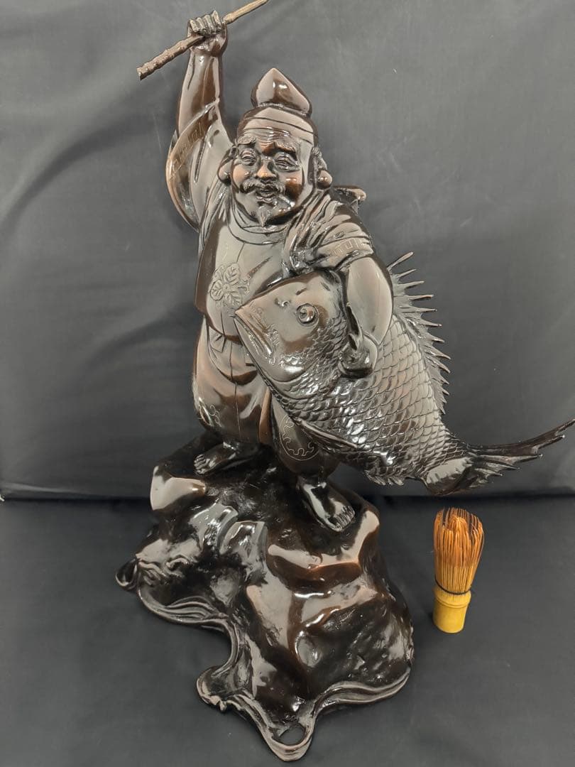 特大 恵比寿 七福神 銅　彫刻 置物 風水 開運 金運　インテリア　アンティーク