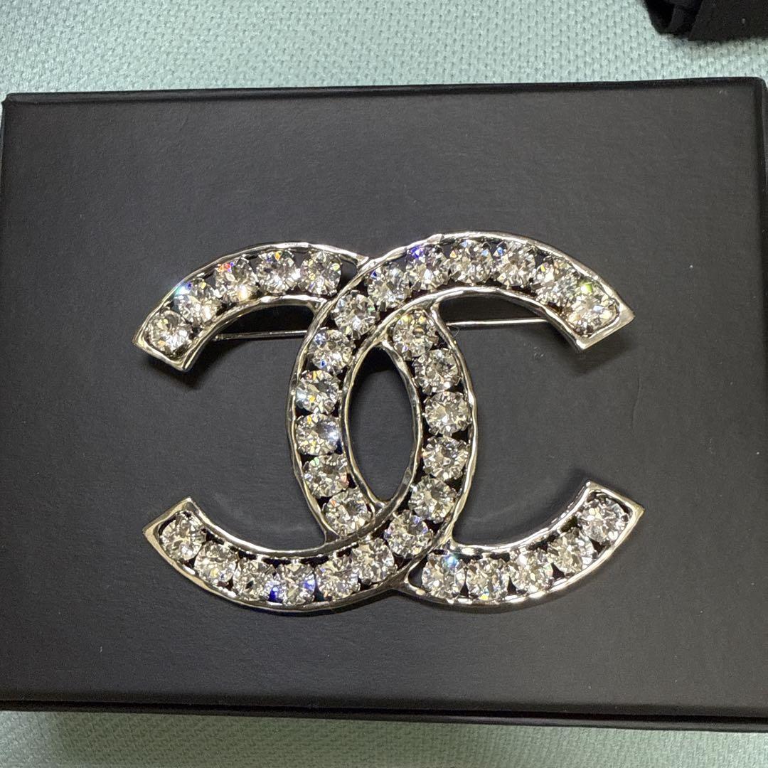 CHANEL シャネル ブローチ ココマーク クリスタル CCマー　シルバー