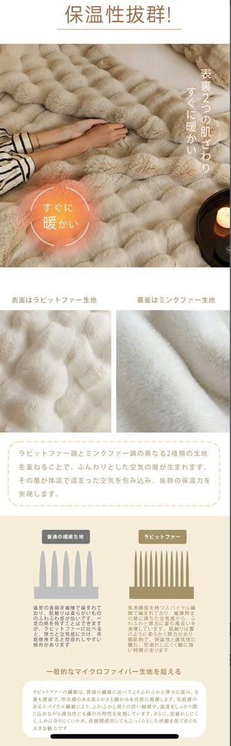 ふわふわ もこもこ 電気毛布 190×130 自動切タイマー付き 新品 ホワイト