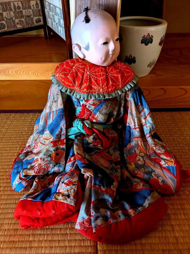 全長80ⅽⅿ　市松人形　幕末　高級武士　江戸縮緬　ビスクドール　爪切り