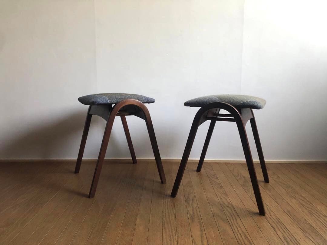 秋田木工 曲木 剣持スツール 2脚セット ヴィンテージ家具 古代色 民芸 レトロ