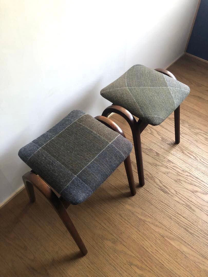 秋田木工 曲木 剣持スツール 2脚セット ヴィンテージ家具 古代色 民芸 レトロ