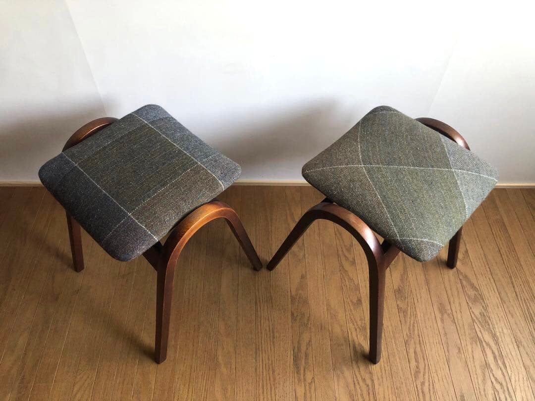 秋田木工 曲木 剣持スツール 2脚セット ヴィンテージ家具 古代色 民芸 レトロ