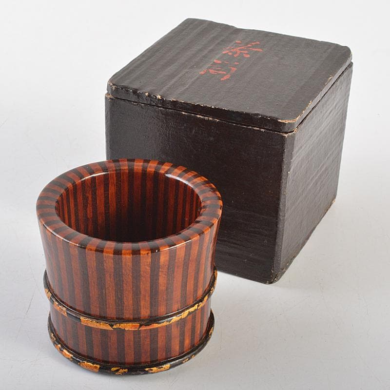 茶道具　友裕作　寄木　茶筒　時代箱付　V　R7407