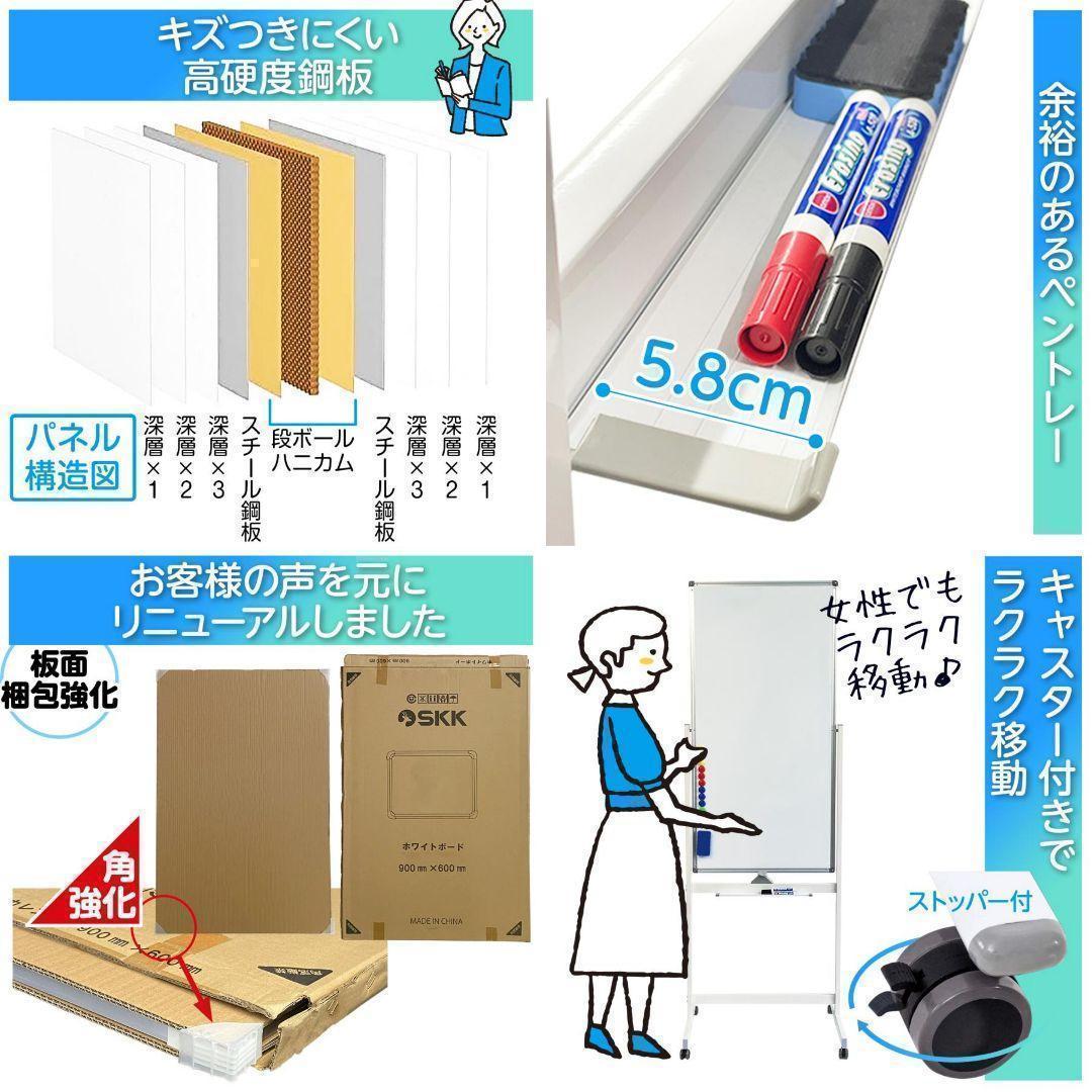 ホワイトボード マーカー 脚付き 縦型 1200mm×600mm 黒 2016