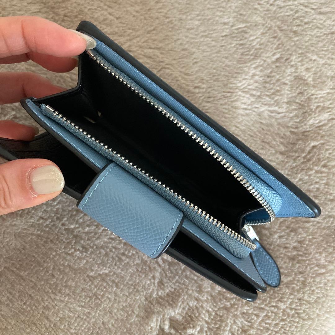 【美品】COACH コーチ 二つ折り財布 ライトブルー コンパクト