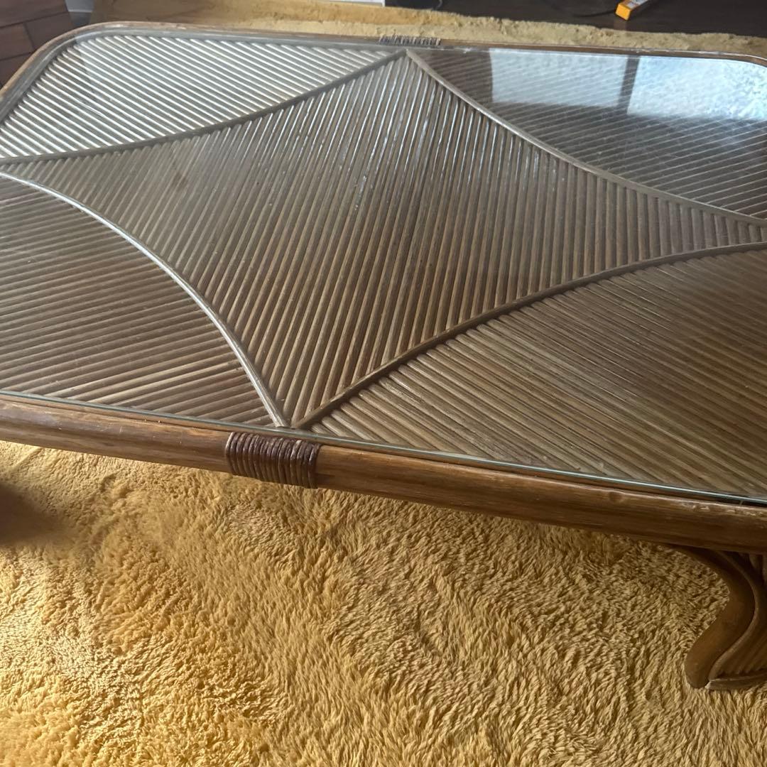 籐テーブル✖️ガラストップの大型炬燵