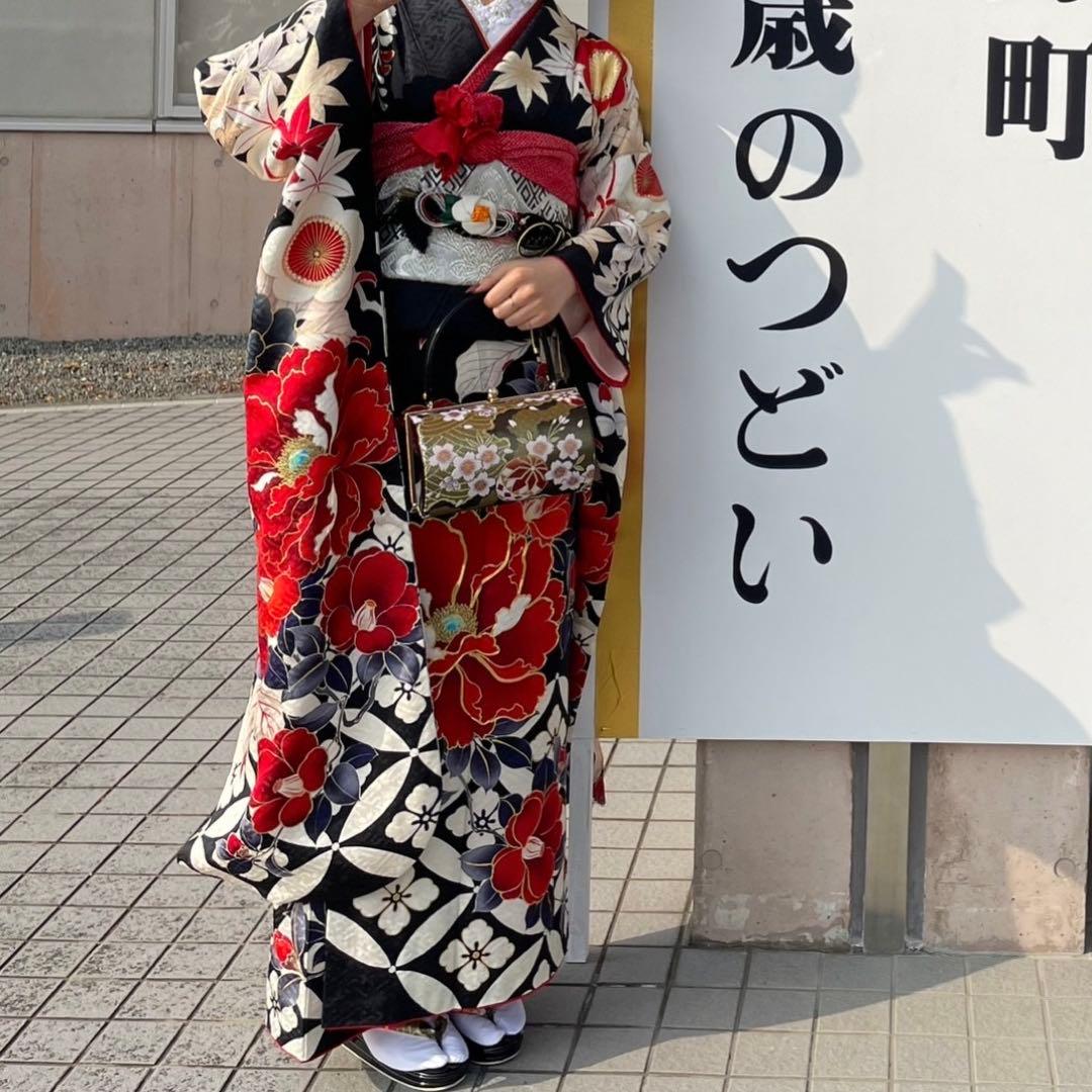 花柄振袖 フルセット着物 レディース京都きもの友禅成人式　草履バッグ付き
