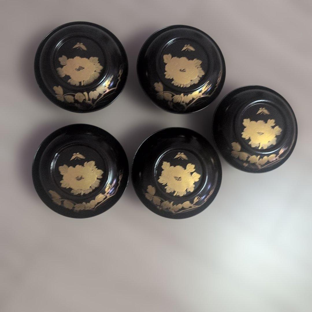輪島塗 吸物椀 5客 蓋碗 漆芸 漆器 牡丹蝶金蒔絵5客セット