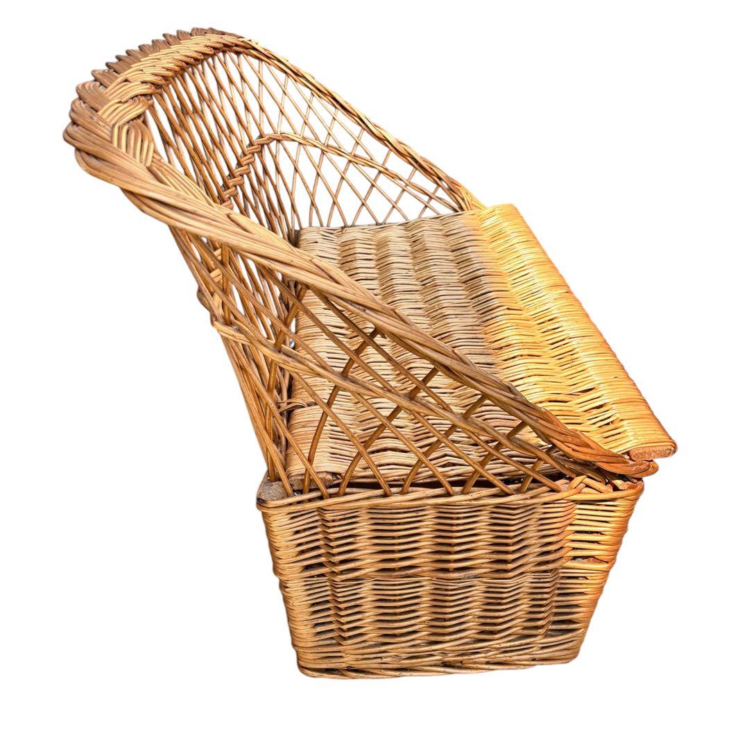 ヴィンテージ ラタンソファ 2人掛け ミニソファ 籐製 アンティーク 収納付き