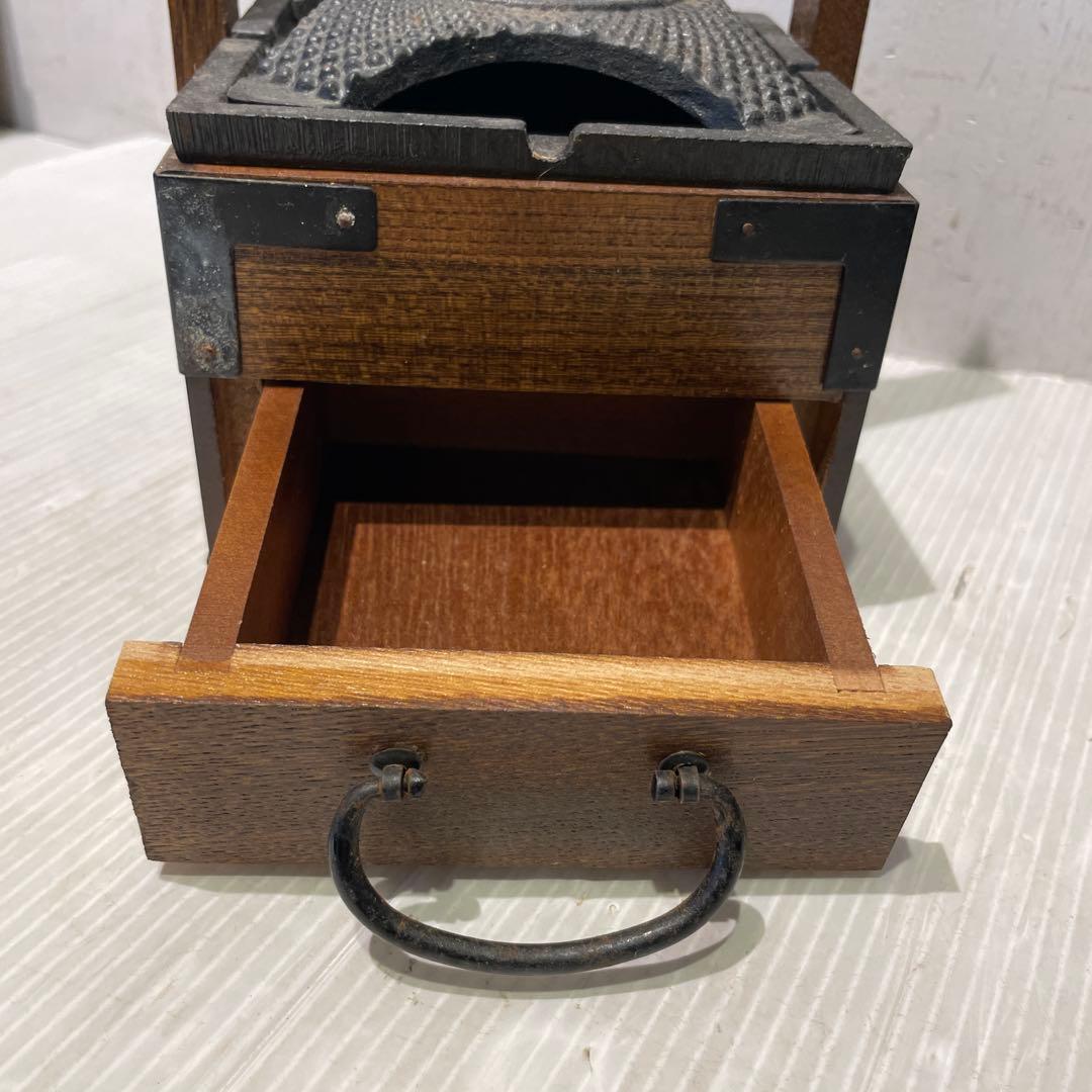 一点もの 希少品 【和骨董】木製 火鉢 煙草盆 抽斗付き 時代物 灰皿付き