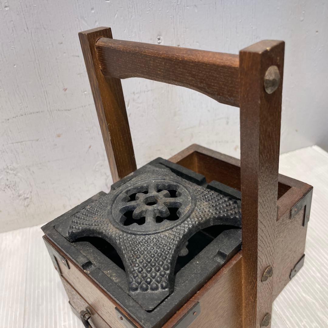 一点もの 希少品 【和骨董】木製 火鉢 煙草盆 抽斗付き 時代物 灰皿付き