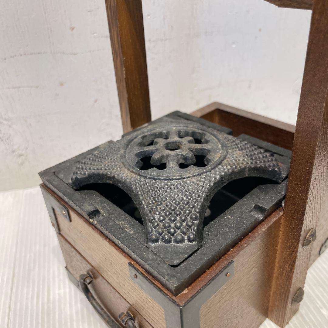 一点もの 希少品 【和骨董】木製 火鉢 煙草盆 抽斗付き 時代物 灰皿付き
