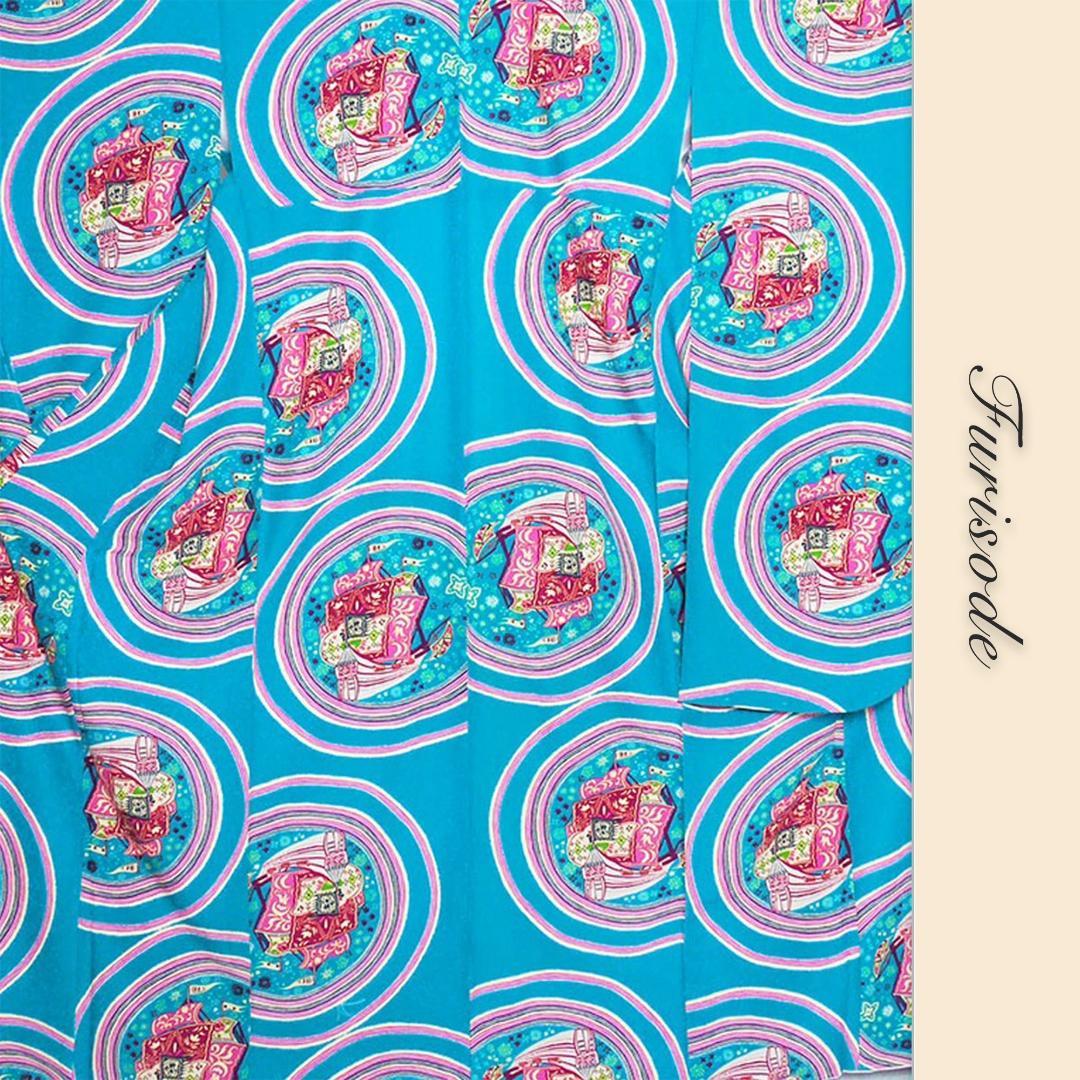 【化繊・仕立て上がり】 振袖 青 モダン 古典 成人式 前撮り C1437