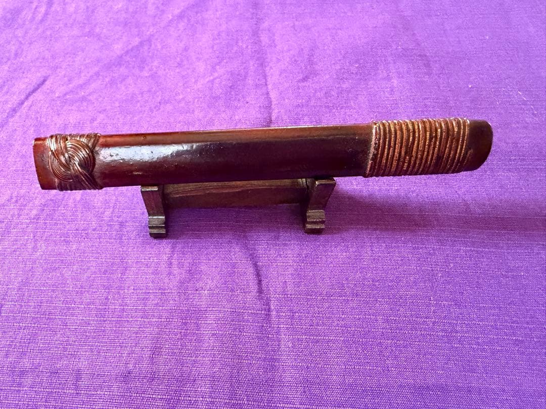 江戸後期　鉄地棒小柄象嵌色絵　太公望図　鞘付珍品（日本刀装具小刀目貫鐔鐔拵笄馬針