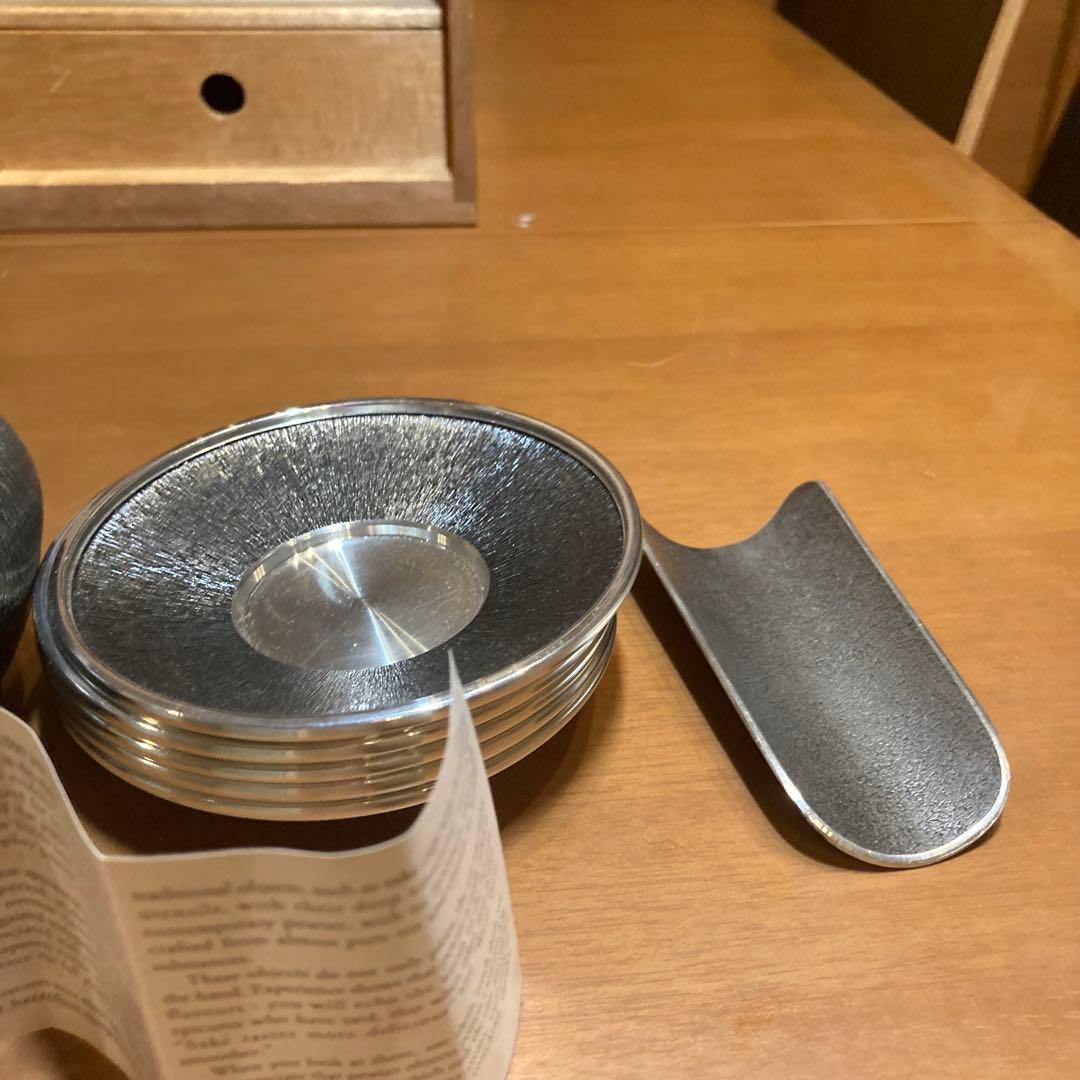 嵯峨野 本錫 手造り 茶器揃い 共箱付 急須 茶壺 茶托 茶合 受皿 木箱