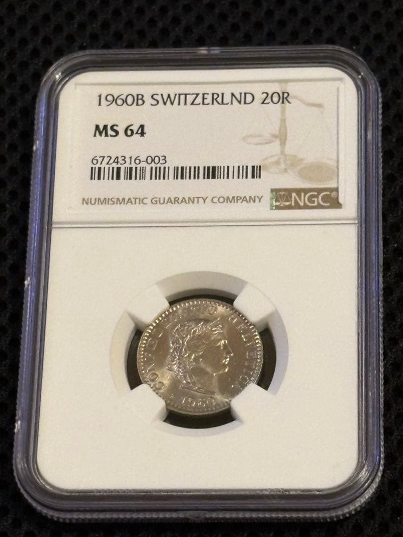 1960年B スイス 20ラッペン（NGC） MS64
