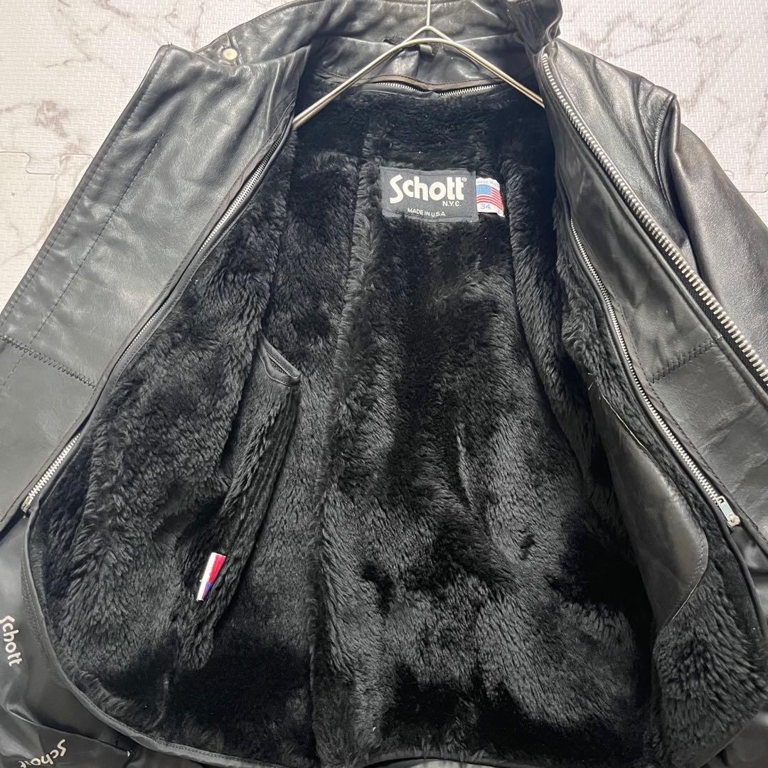 ライナー付き✨【米国製】schott シングルライダース ボア 黒 34 牛革