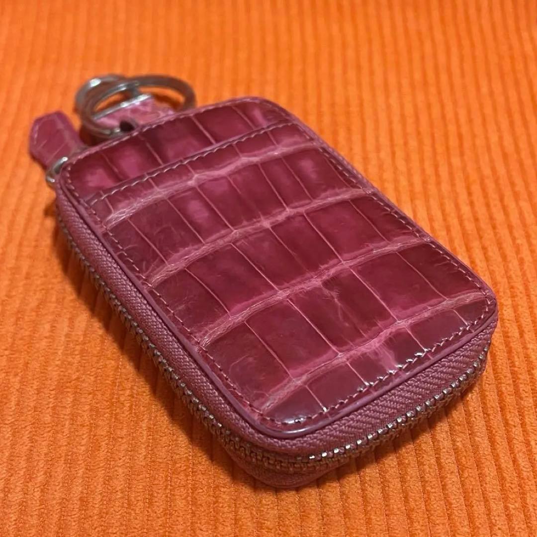 【激レア】三京商会 ピンクレザー クロコダイル型押し キーケース