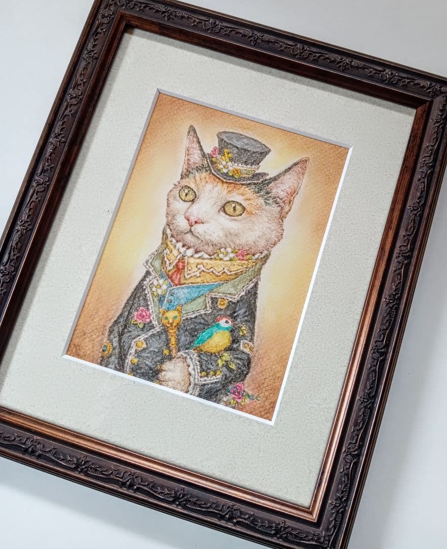 【原画】『猫の町の住民』ファンタジー　ゴシック　中世　絵画　アンティーク