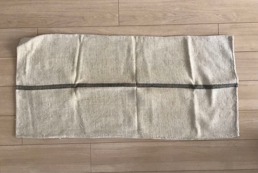 アンティーク　リネン　グレインサック　ホームスパン　イニシャル　グレー