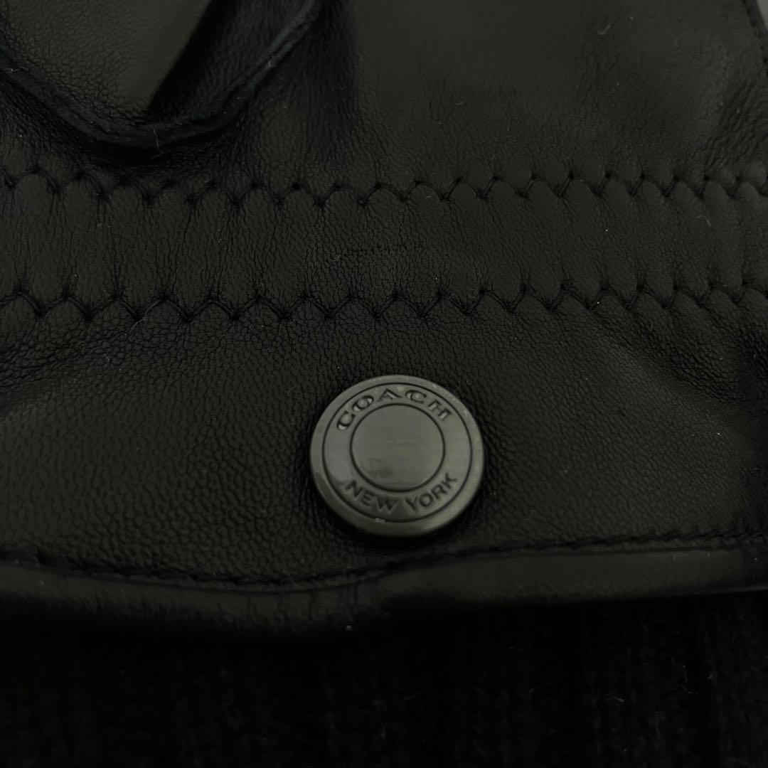【タグ付き新品】COACH コーチ 羊革メンズ レザー手袋 カシミヤ混 黒
