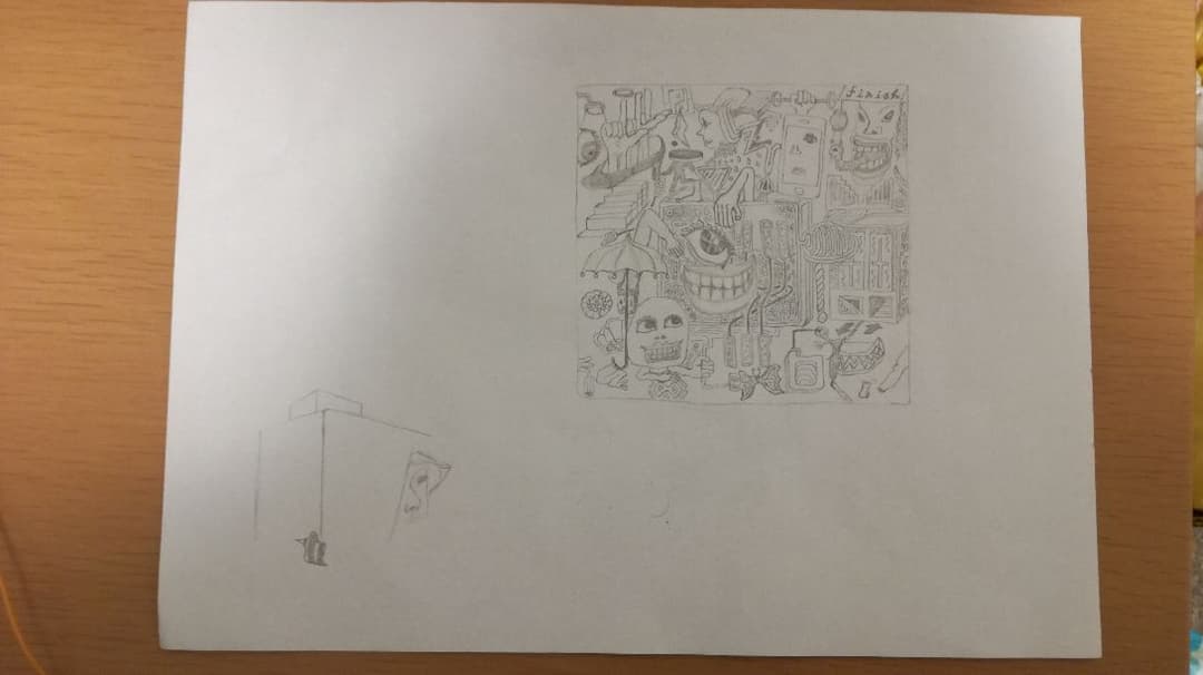 「細胞、私」(鉛筆画)