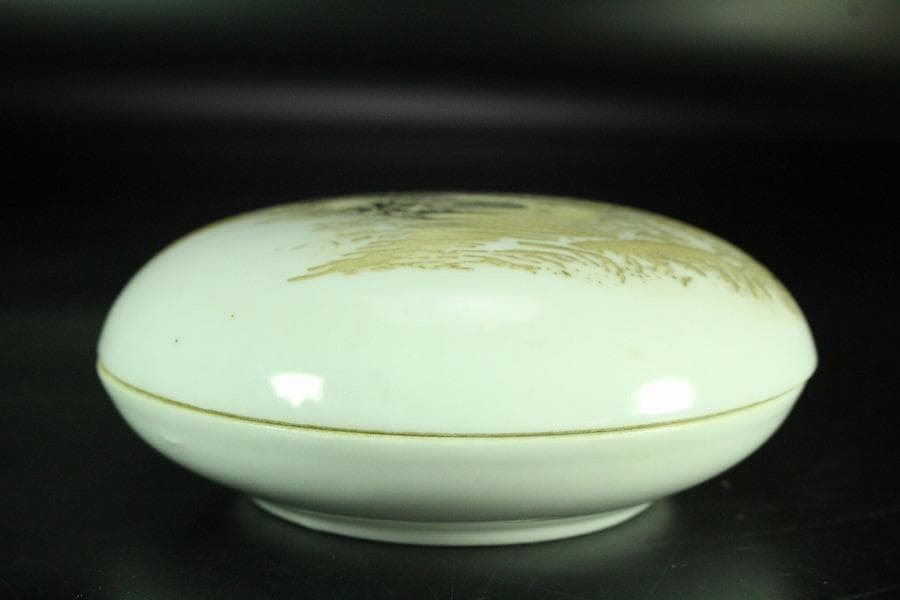 中国美術 墨絵 落 白磁香合 時代物(K-A723)