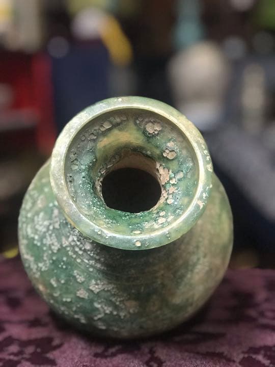 アンティーク　中国？緑釉　壺 銀化 唐物 時代物　出土品？