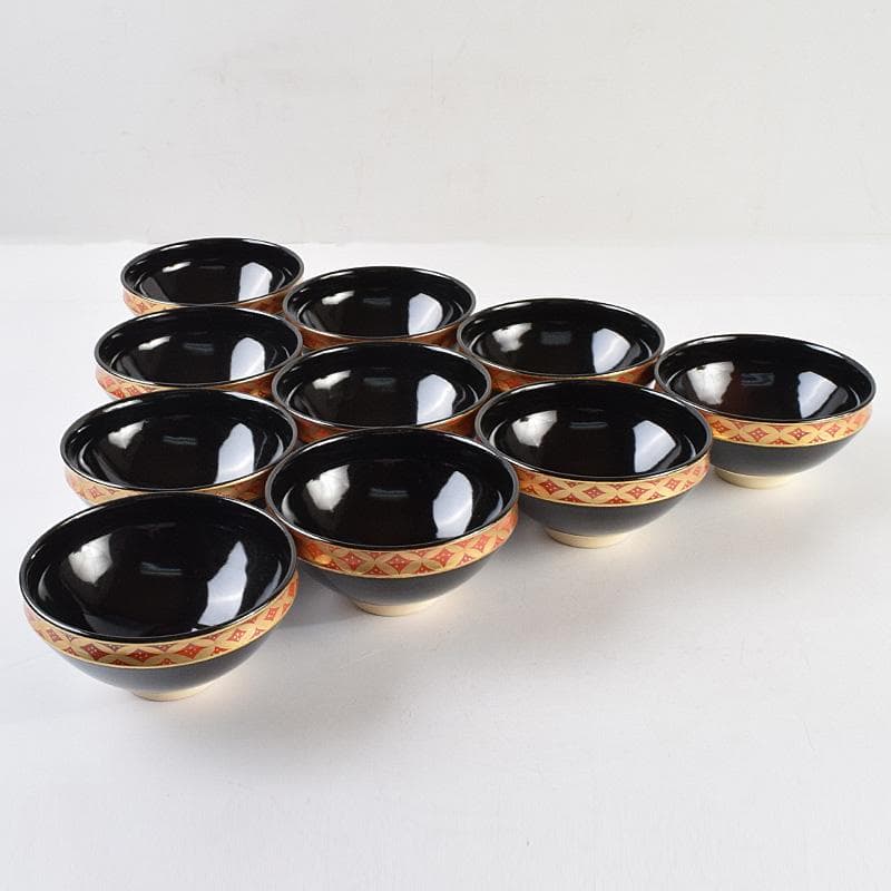 茶道具　京焼　平安景雲造　黒仁清七宝文　数茶碗　十客　共箱　M　R9315B