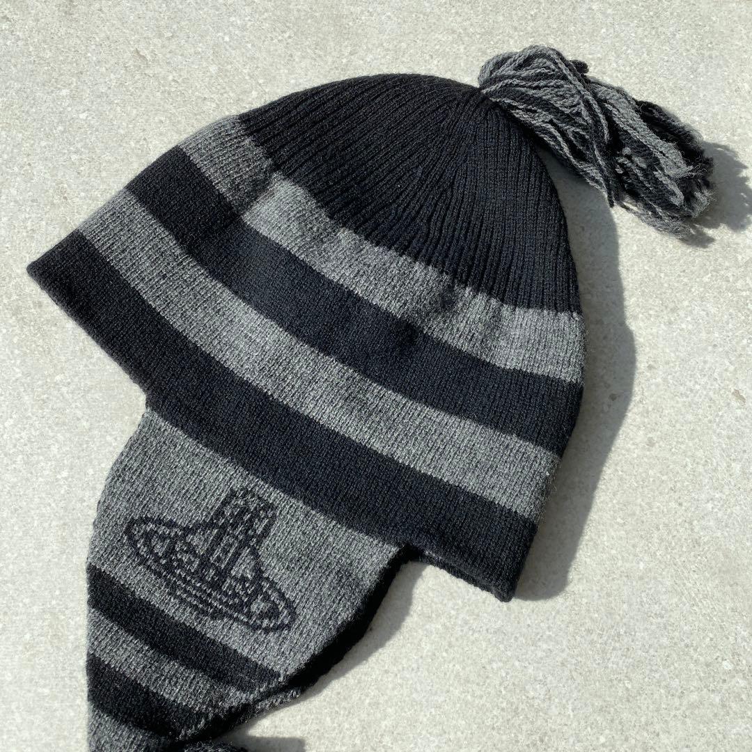 美品！ オーブ ヴィヴィアンウエストウッド 耳あて付き ニット帽子 ブラック