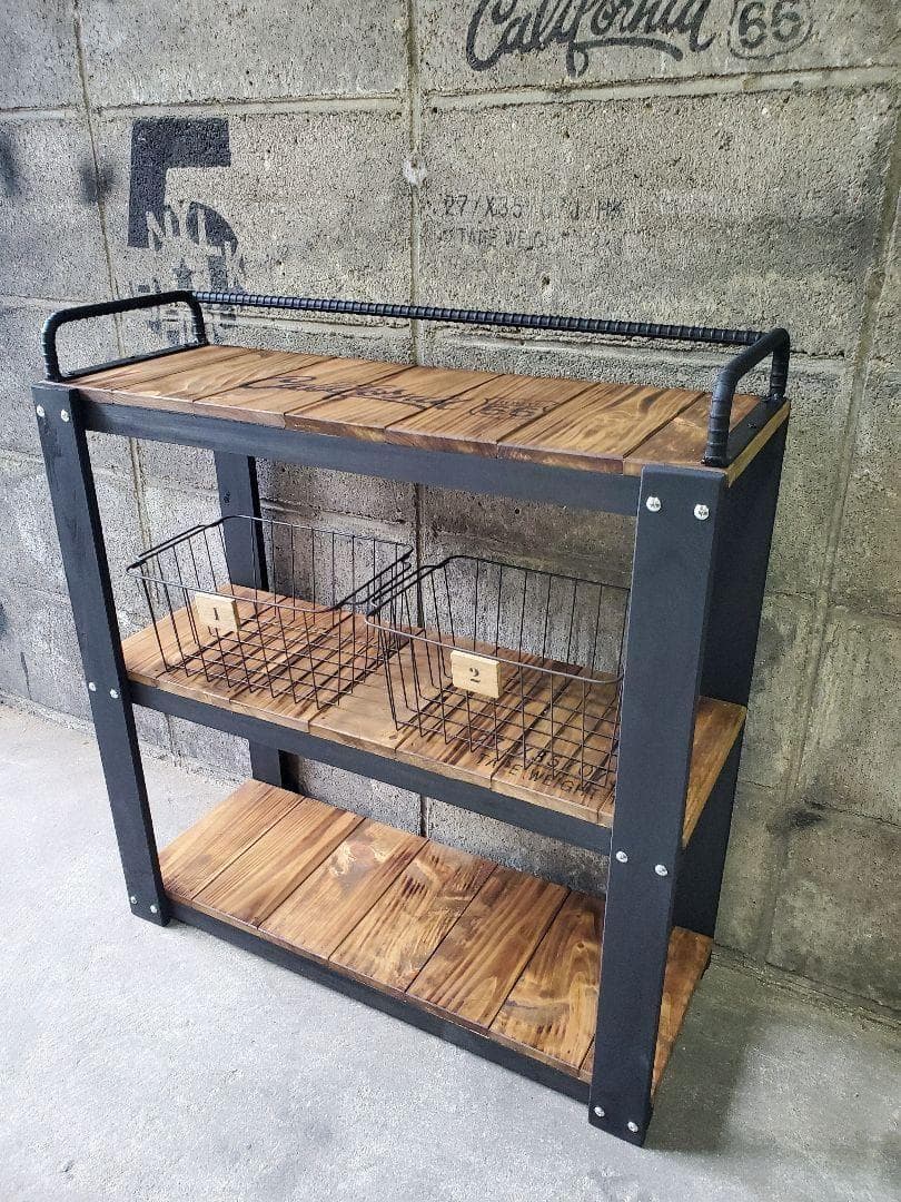 鉄筋バーラック　木製ラック　棚 収納　男前インテリア　インダストリアル 1027