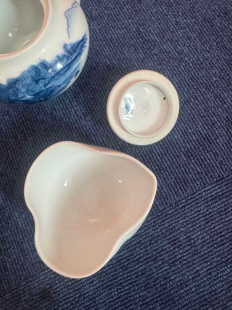 1746 有田焼　染付山水　茶器セット　急須1客　湯冷し1客　湯呑5客　未使用