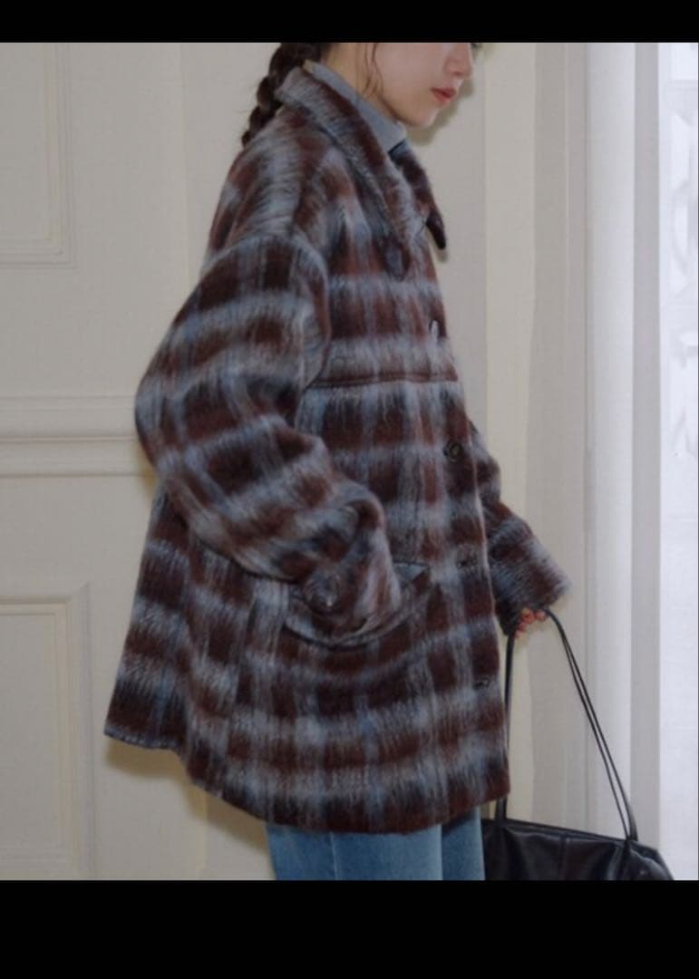 新品未使用DISCOAT 【umm./特別感ある一着】チェックシャギーコート