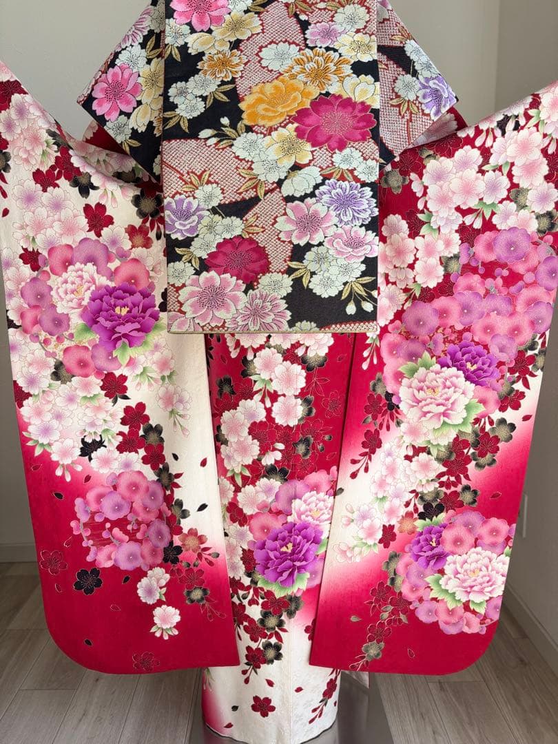 可愛い♡振袖フルセット（７点）　正絹　成人式　白・赤系