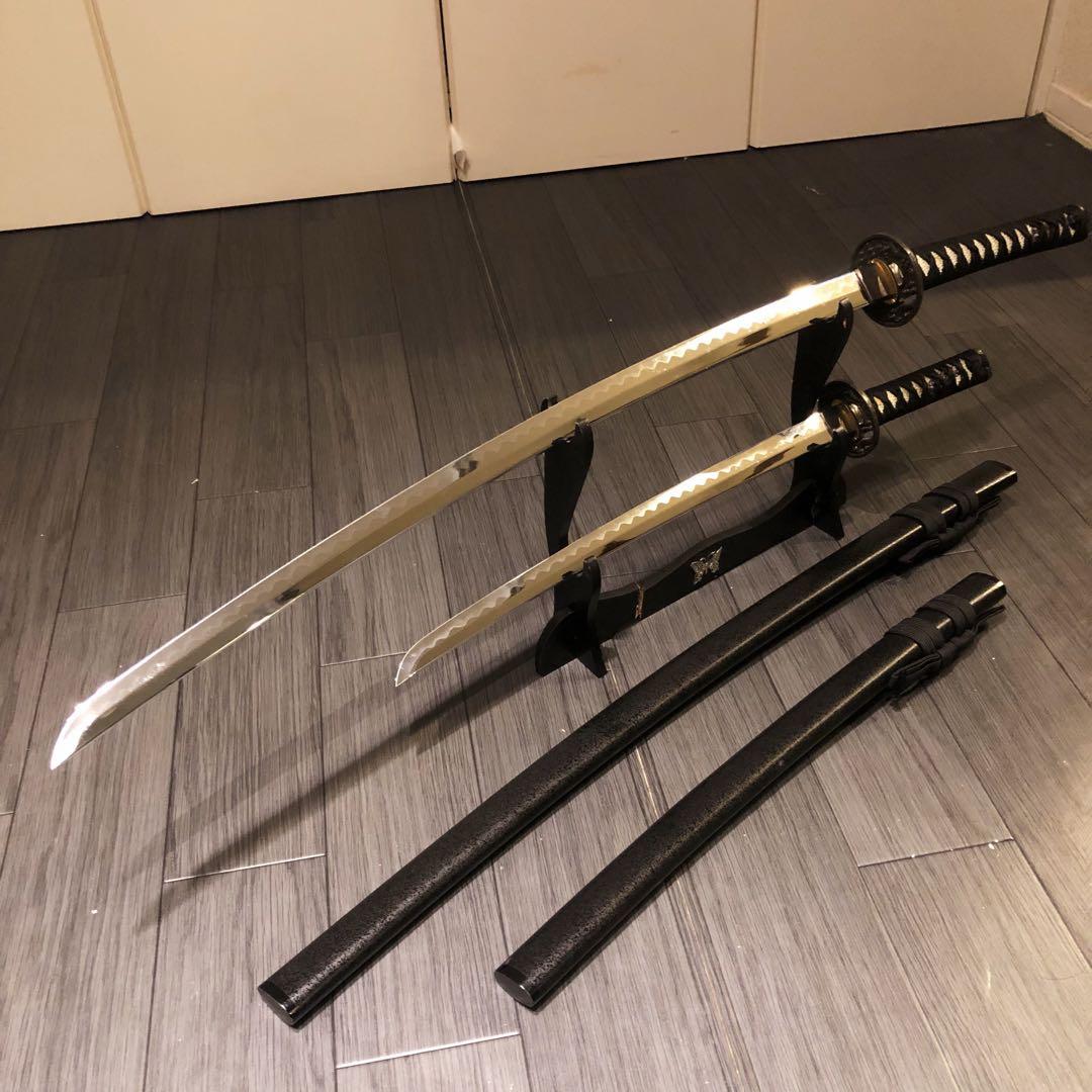 高級模造刀　居合刀　 美術刀剣　太刀　脇差　大小セット　黒拵え