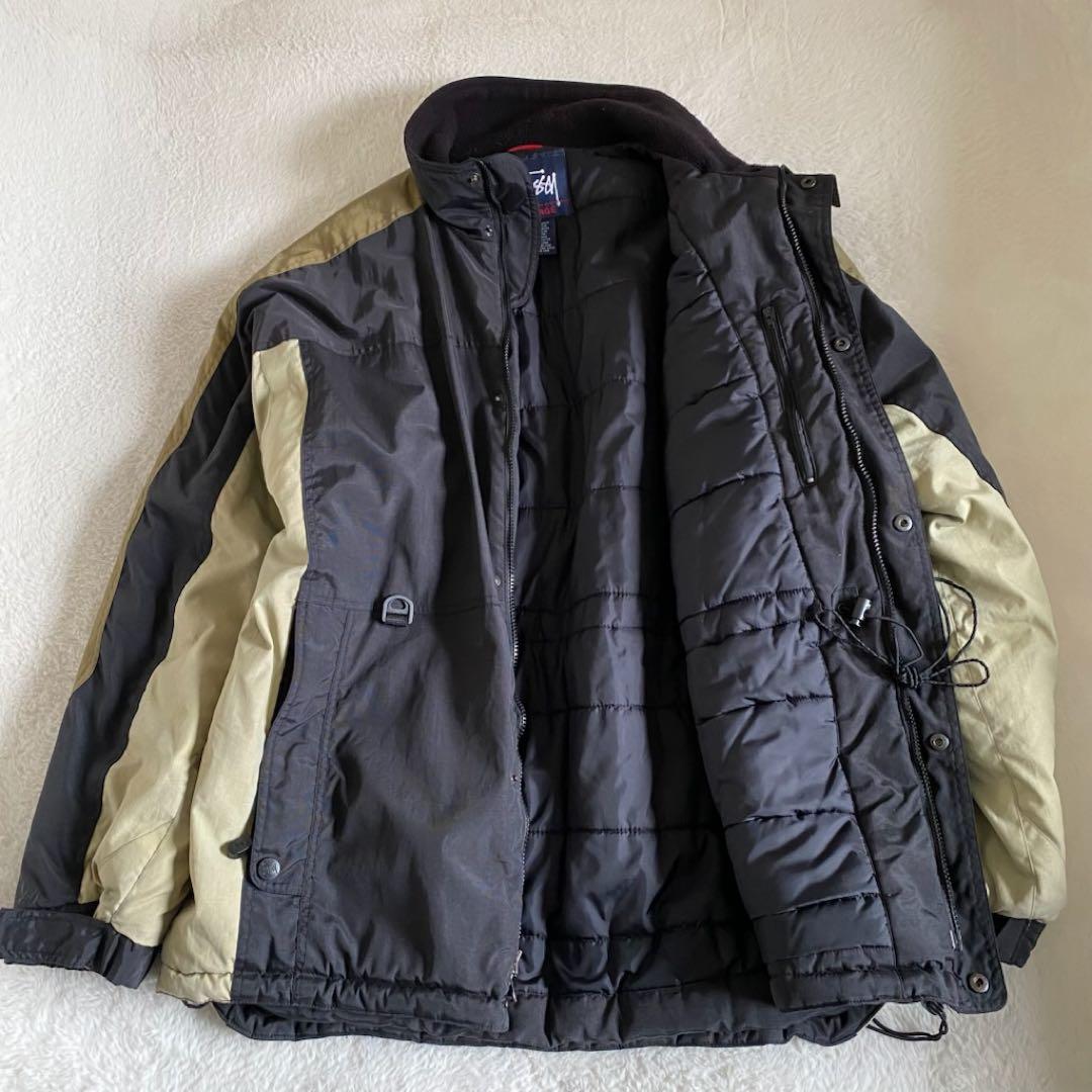old stussy 紺タグ　中綿パデットジャケット　刺繍ロゴ　ブラック　XL