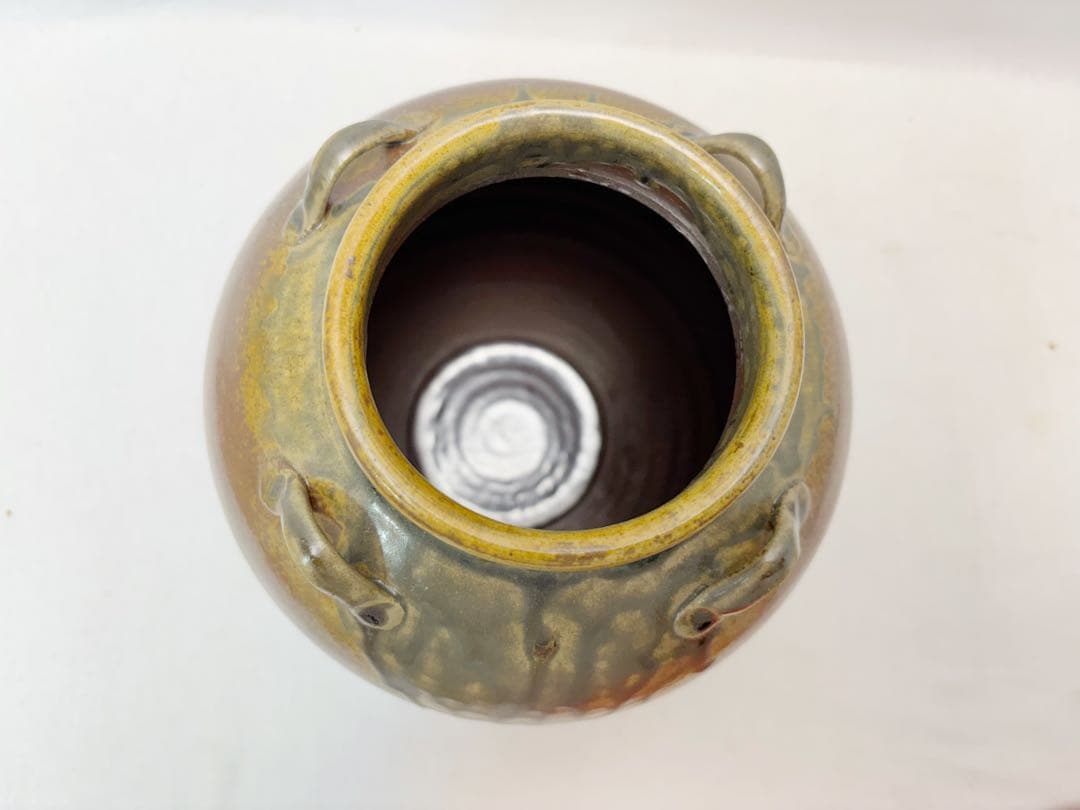 未使用 茶道具 市野克明作 丹波 飾り壺 茶壺 陶印 飾網紐付 四つ耳壷 共箱