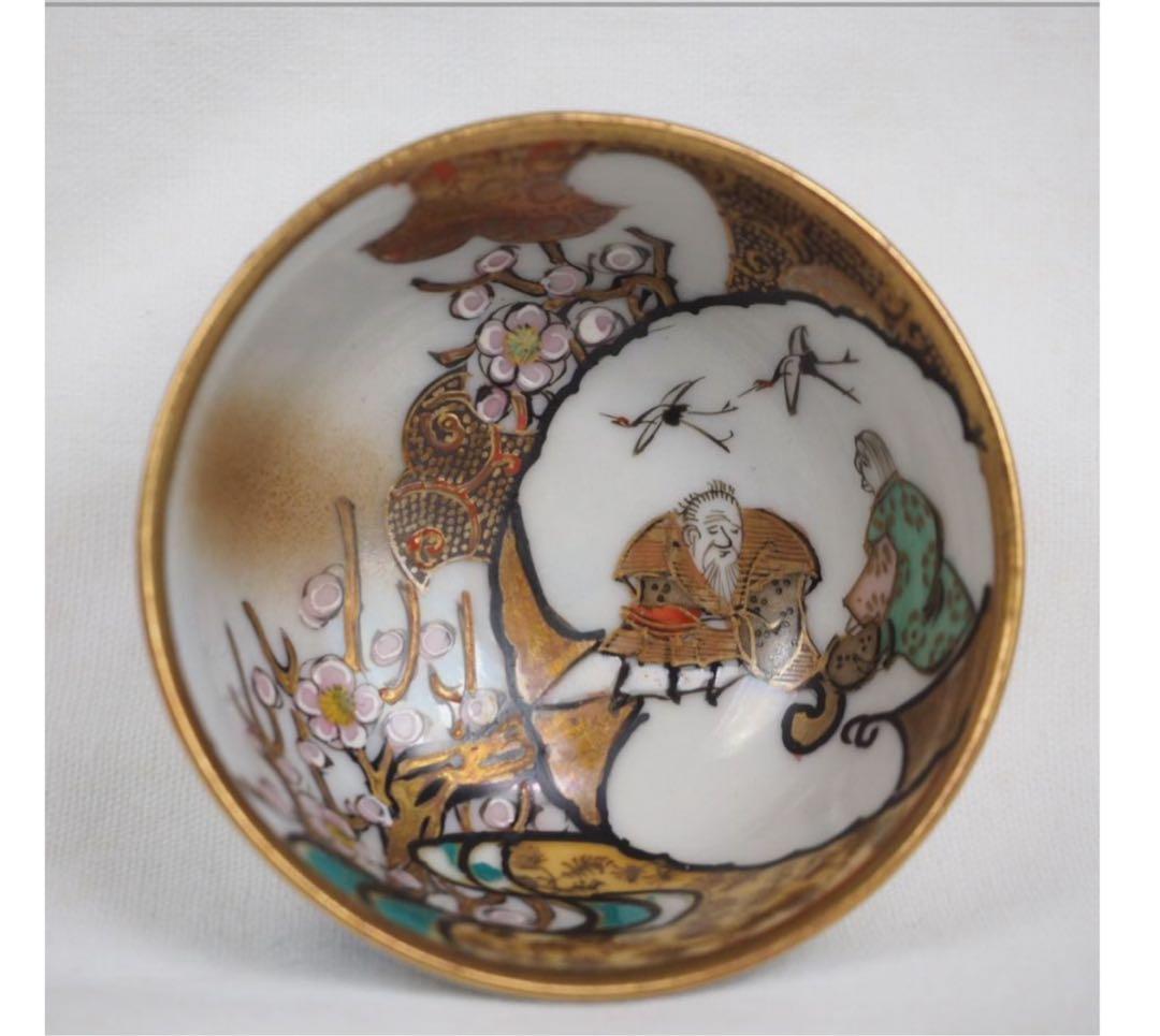 送料無料　明治～大正期　細密絵九谷焼煎茶碗5客　本金使用 完品無傷