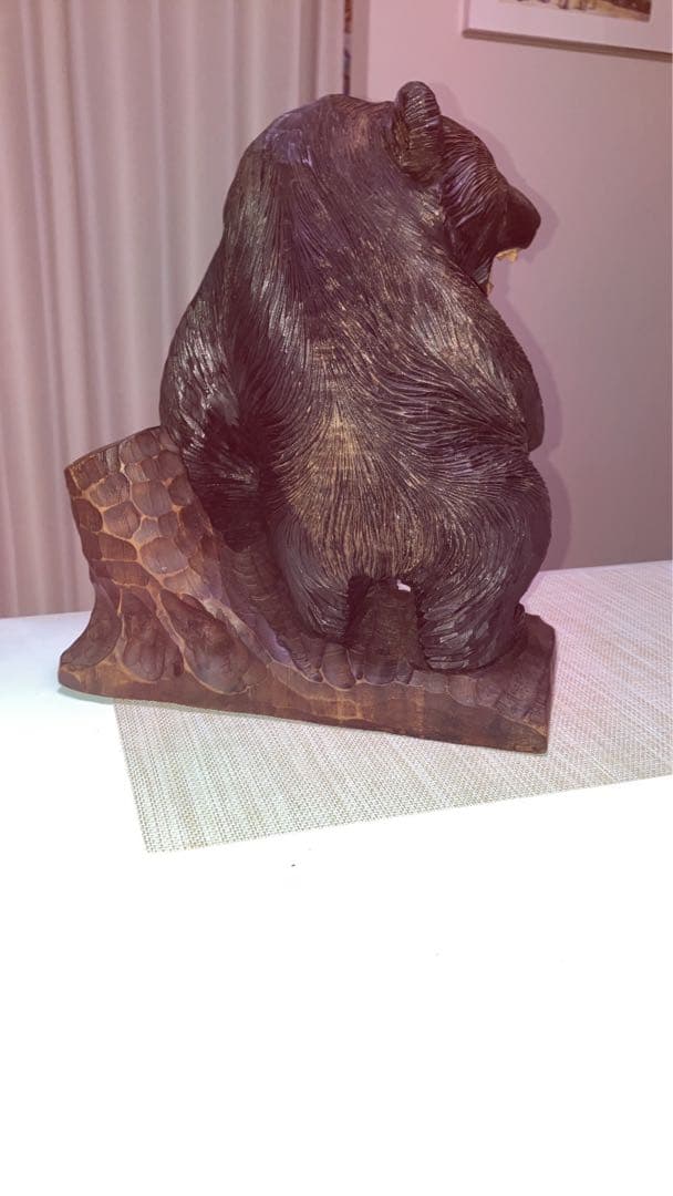 木製 クマと子クマの彫刻 約30cm