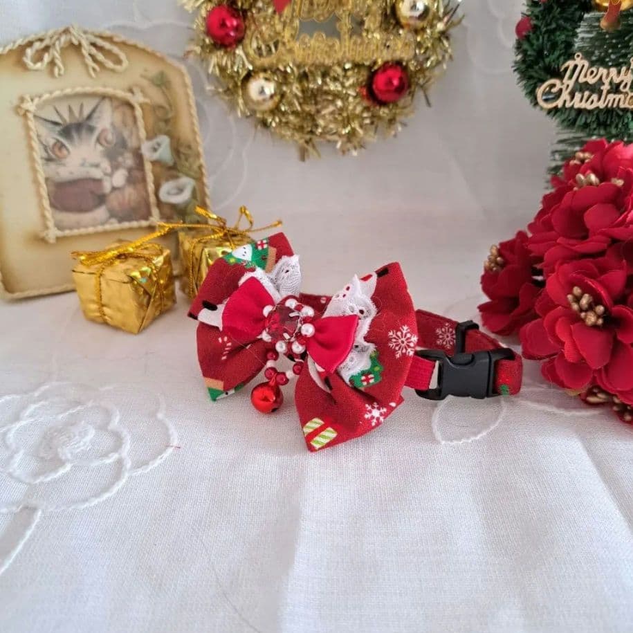 はる、クリスマスシリーズ(赤無地)わんちゃん猫ちゃん用首輪