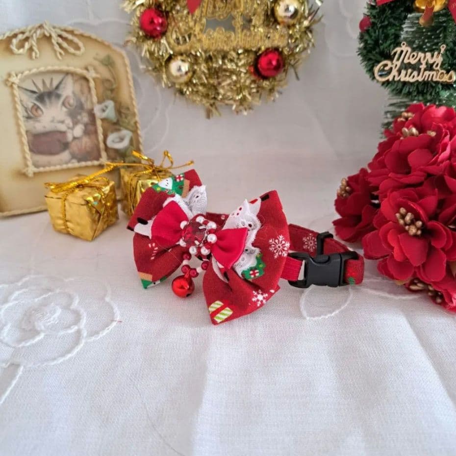 はる、クリスマスシリーズ(赤無地)わんちゃん猫ちゃん用首輪