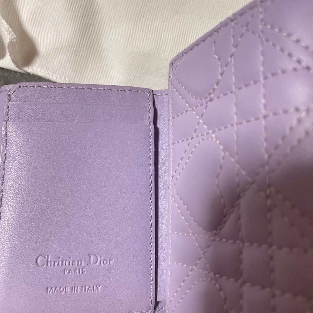 d*4様 Diorパープル ハート型キルティング 三つ折り財布
