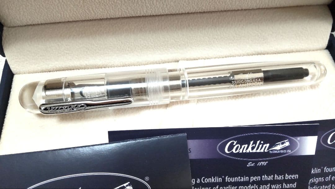 Conklin✒万年筆 オールアメリカン 　　　✒透明軸×シルバー/EF 極細✒